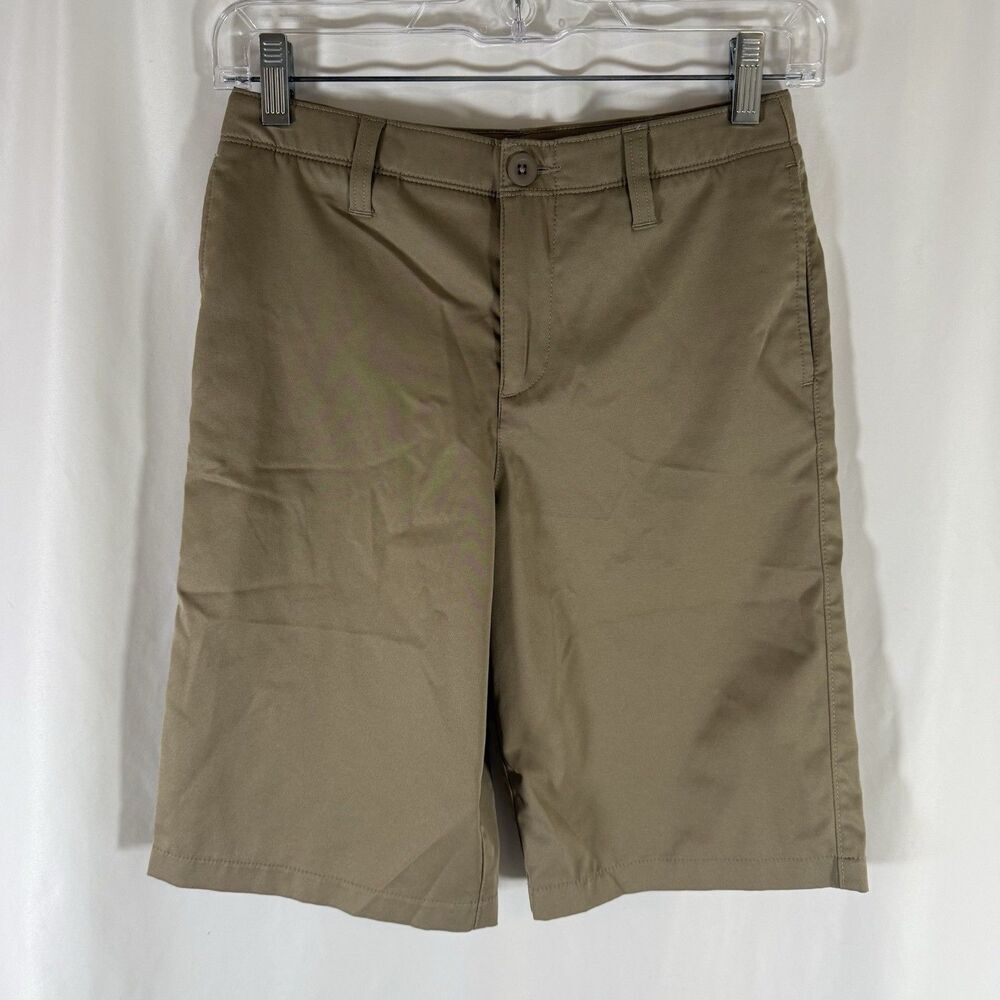 Under Armour Golf Shorts Boys 14 Loose Tan Khaki Flat Front Pockets Casual